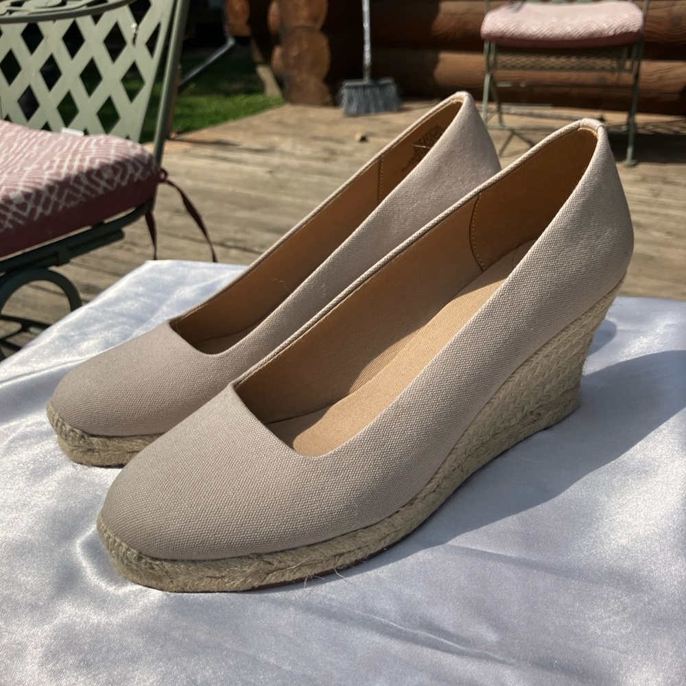 J. Crew Taupe Canvas Wedge Espadrilles